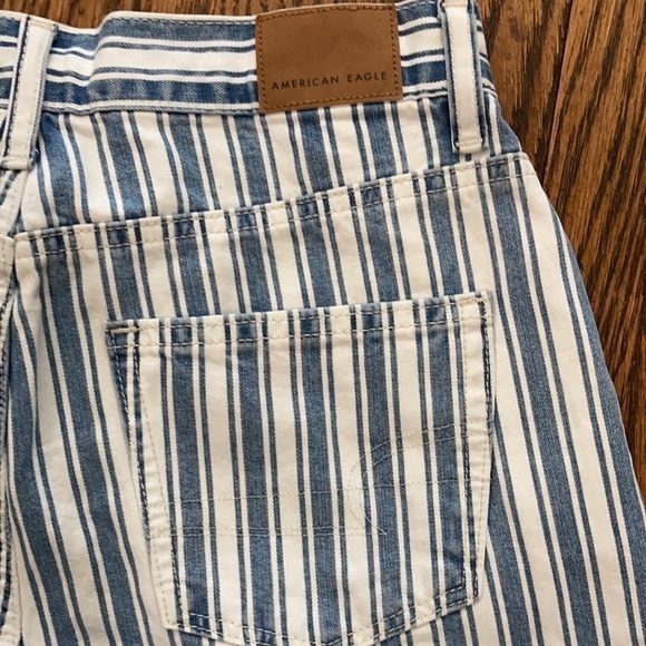 American Eagle Blue Stripes High Rise Jean Shorts - Picture 7 of 8